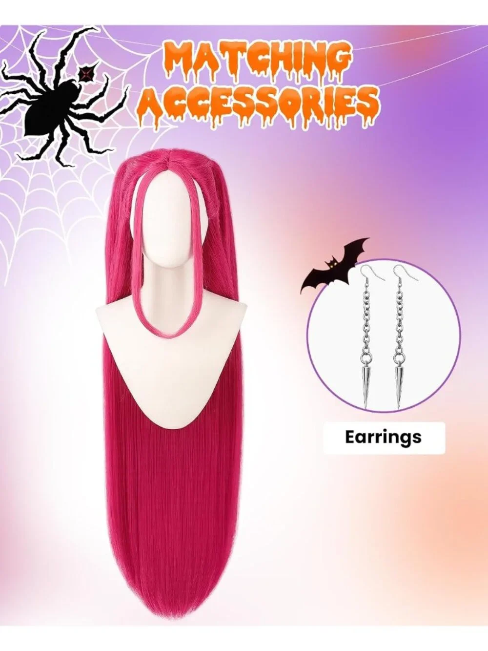Womens Pink Straight Cosplay Convenient Set Include Adjustable Wig Cap Headpiece